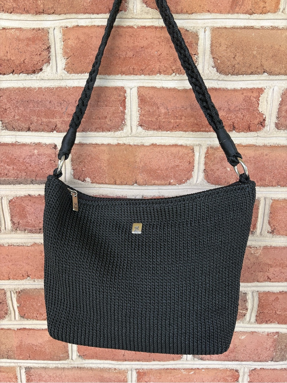 Lina Black Crochet Shoulder Bag with Braided Strap - Picture 2 of 10
